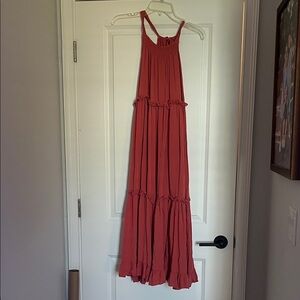 Brown Maxi Dress size medium ties at neck